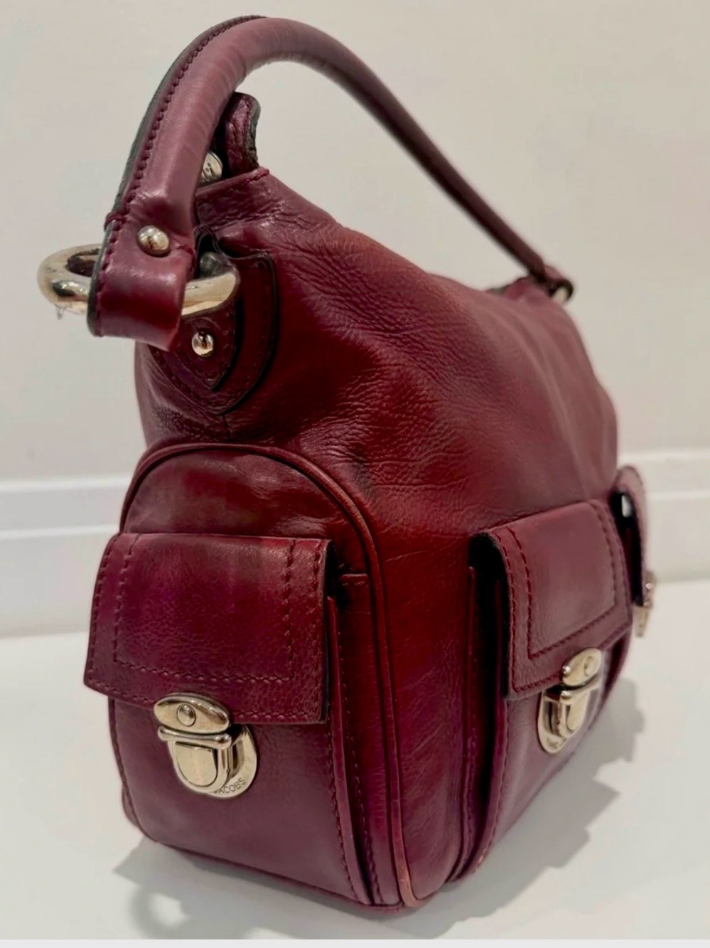 Vintage Marc Jacobs Leather Multi-Pocket Leather Hobo Bag Color: Merlot - Picture 2 of 7